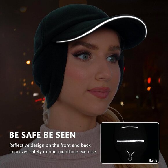 〽️Women’s Navy  Fleece Winter Hat Reflective Ponytail Ear Flap